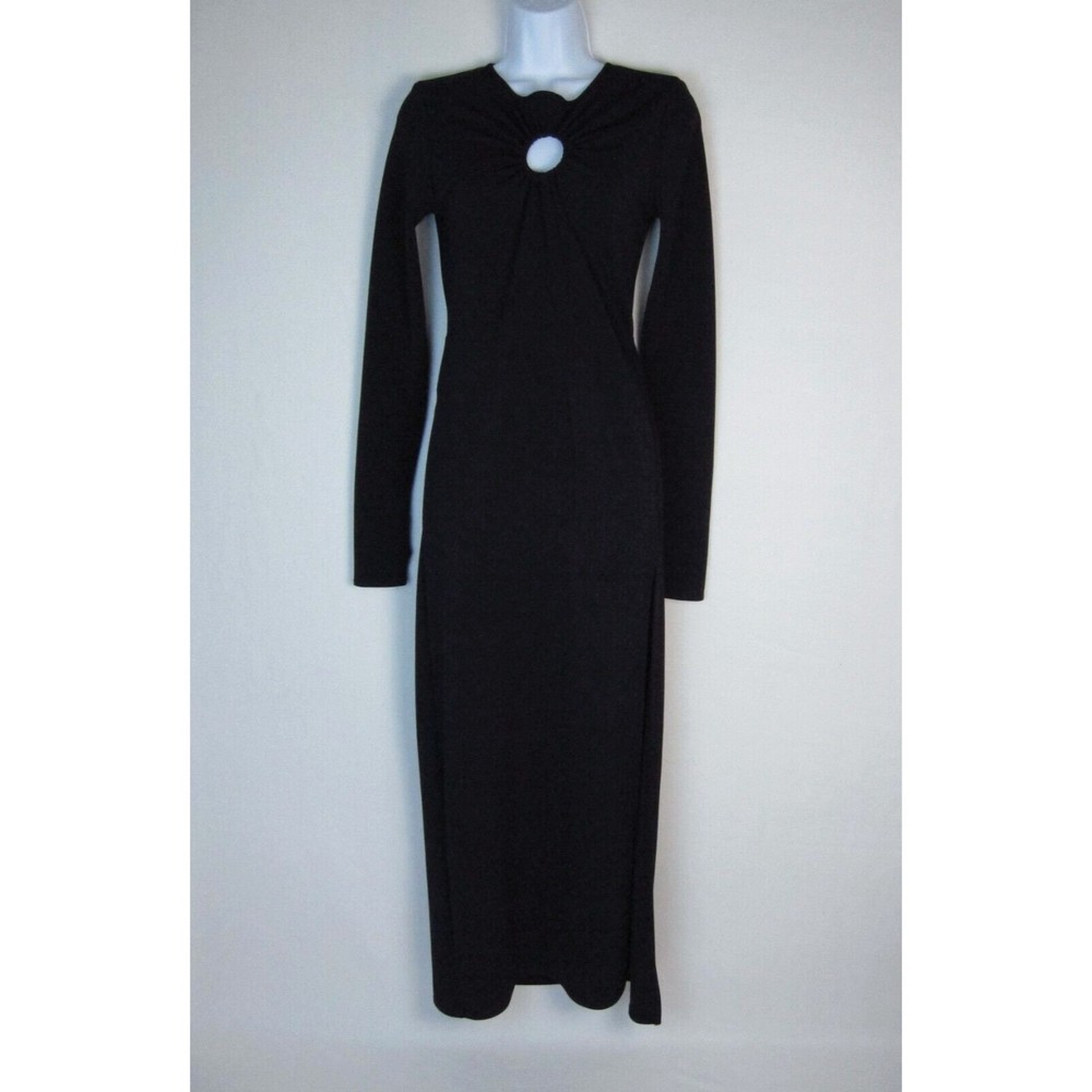 Zara Black Maxi Bodycon Dress Open Back Peephole Front Lightweight Stretch Sz M